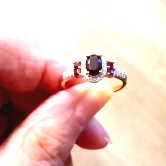 AMERICAN ARIZONA ANTHILL GARNET, PYROPE GARNET AND MOISSANITE RING - Picture 2 of 6
